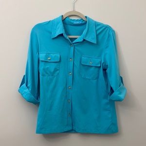 J. Mclaughlin Blue Button Down Short Sleeve Shirt